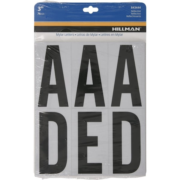 Hillman HILLMAN 3 in. Reflective Black Vinyl Self-Adhesive Letter Set A-Z 54 pc, PK6 843444 - main